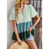 Contrast V-neck Shirt for Women's Summer Loose Casual Short Sleeved Top Blouses