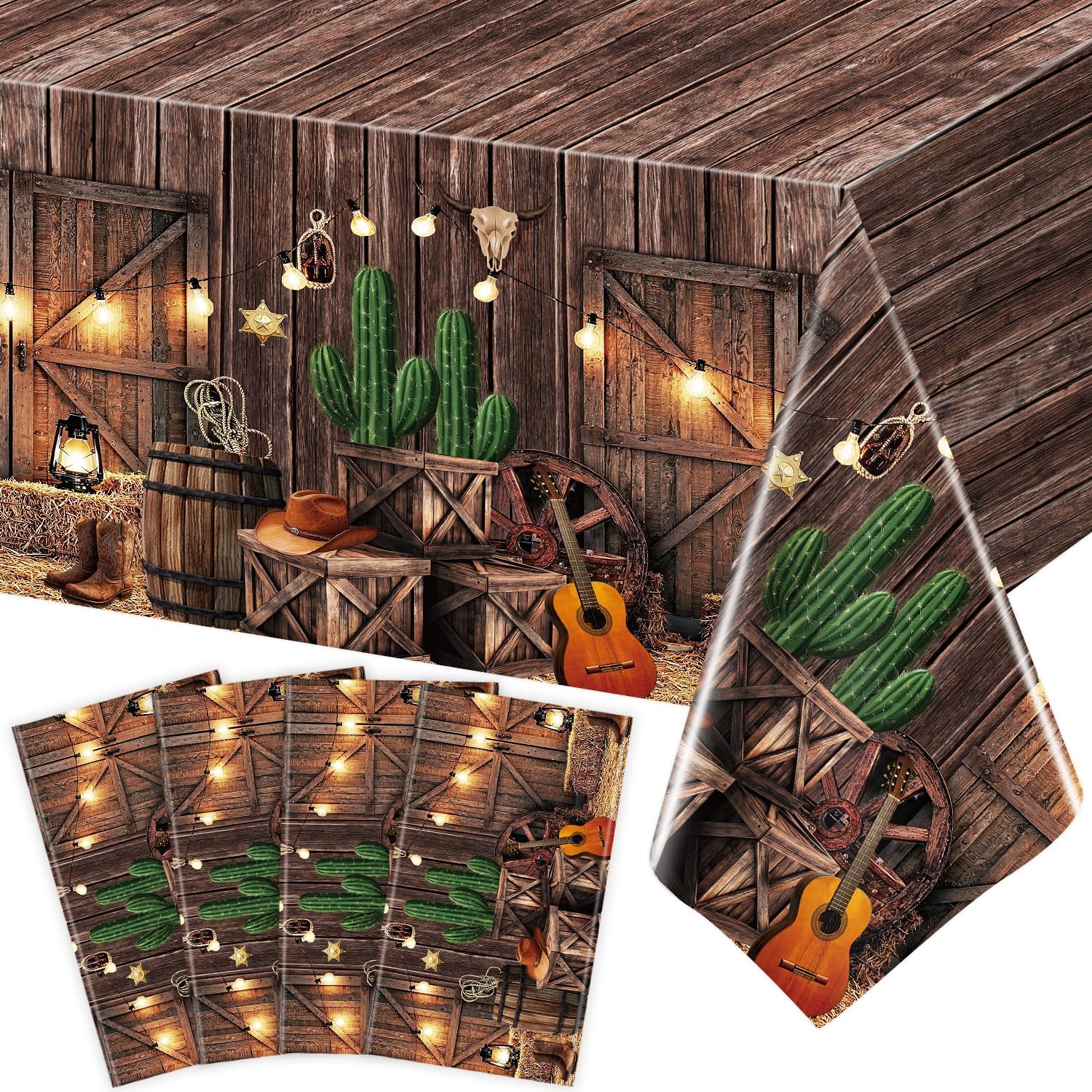 

4 шт. Скатерть для вечеринки в западном стиле Скатерти под дерево Скатерть для ковбойского родео Пластиковые чехлы на стол для ковбойской деревенской вечеринки Амбар Западные украшения Ковбой