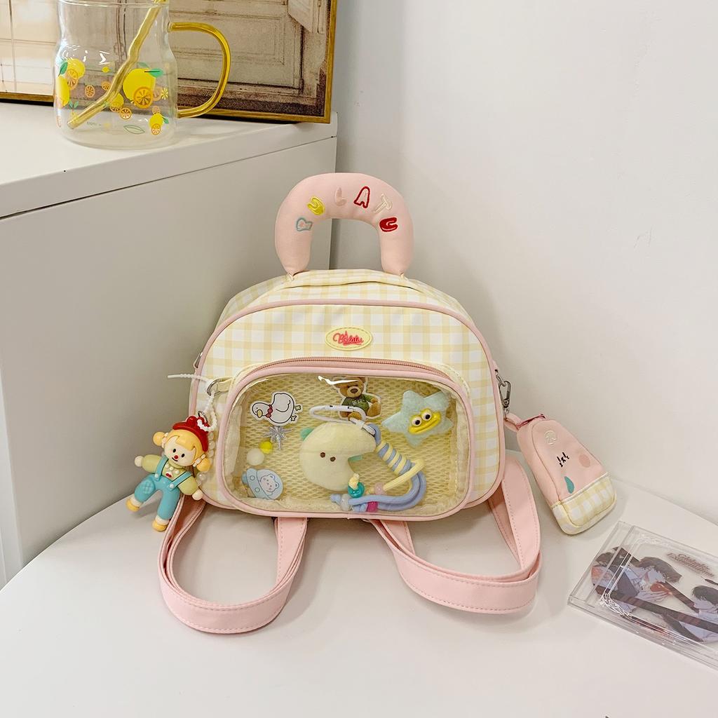 Schoolbag Korean ins wind transparent pain bag plaid oblique straddle bag going out commuting backpack girl shopping versatile shoulder bag