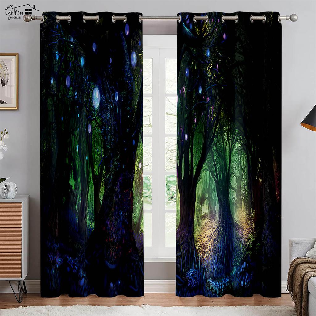 High Quality Plant 3D Printed Curtains Cedar Maple Leaves Fresh And Natural Nordic Pastoral Blackout Heat Insulation Curtains
