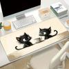 Cute Fluffy Black Cat Print Extended Desk Mat Non Slip Rubber Stitched Edge Gaming Keyboard Table Mat For Office Laptop Gamer