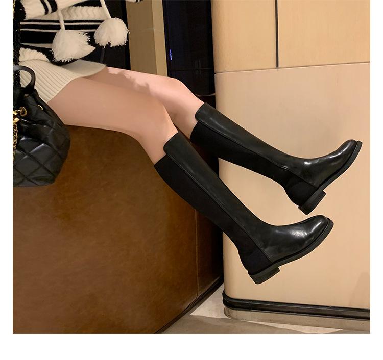 Grape Mother Korean Version Boots Splicing Design Square Head Thick Heel High Tube But Knee Thin Boots Knight Boots Women's Autumn and Winter