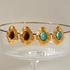 Retro Stainless Steel Earrings for Women, Tiger Eye Ear Jewelry, Niche High-end Turquoise Titanium Steel Studs, Fade-resistant