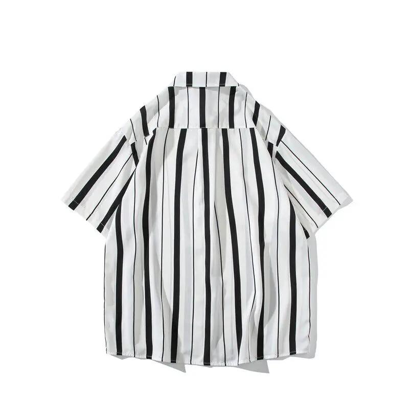 Summer Men Loose Fit Striped Shirt 2026 Men Casual Short Sleeve Iron-Free Drapey Style Korean Version Lightweight Shirts