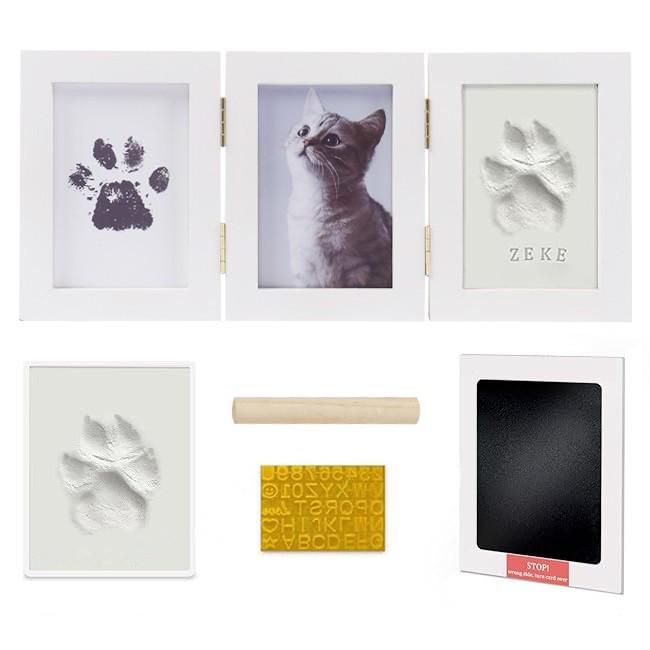 Pet Paw Print Memorial Photo Frame with DIY Ink Pad for Cats and Dogs - No Wash Needed