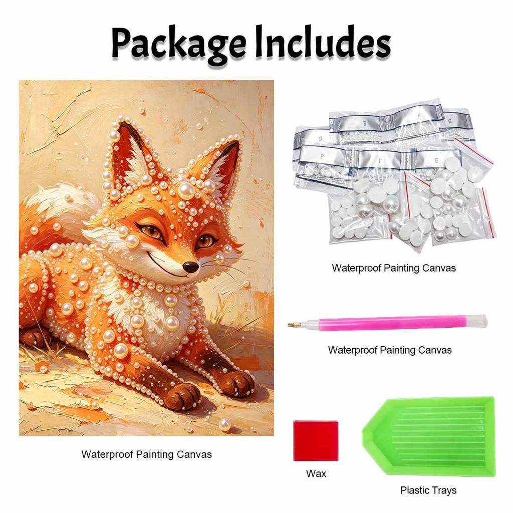 DIY 5D Pearl Bead Painting Kit with Frame Cute Fox Portrait Shiny Canvas Art for Bedroom Wall Decor and Gift for Enthusiasts and Art Lovers