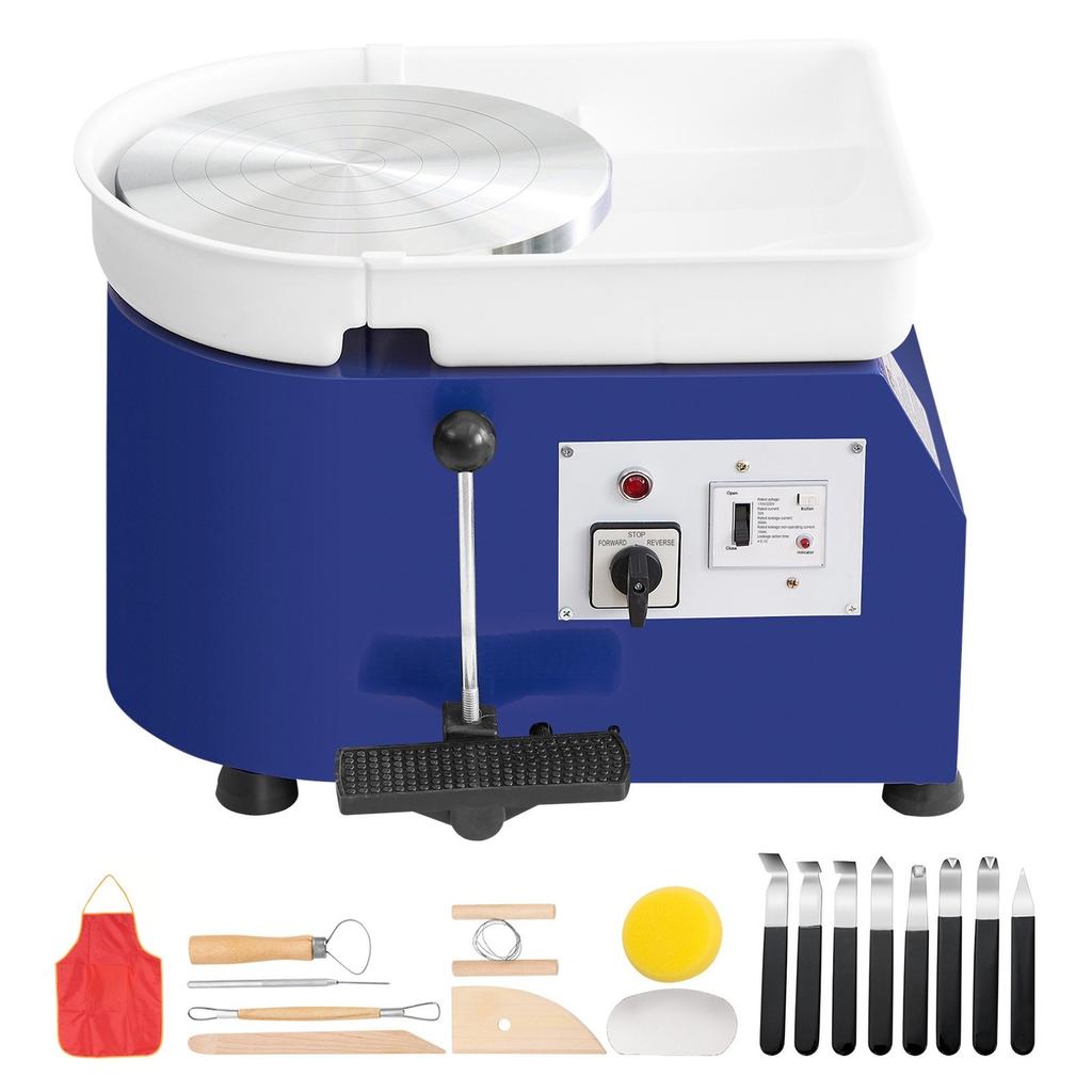Pottery Wheel, 350W, 11 in Clay Wheel Forming Machine, 60-300 RPM Adjustable Speed with Handle and Pedal Control, ABS Detachable Basin, Accessory Kit