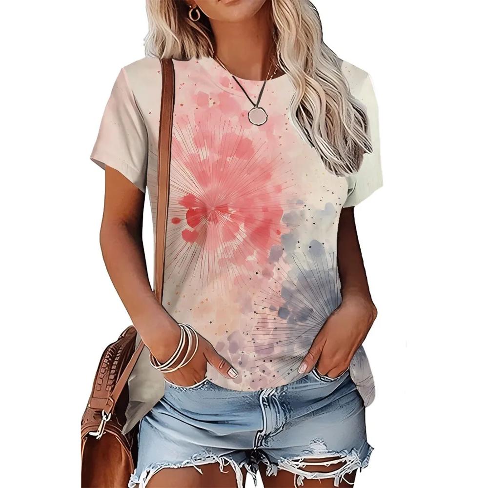 Women's Flower Print Versatile Top Casual Loose Short Sleeve Comfortable T-Shirts Women’s