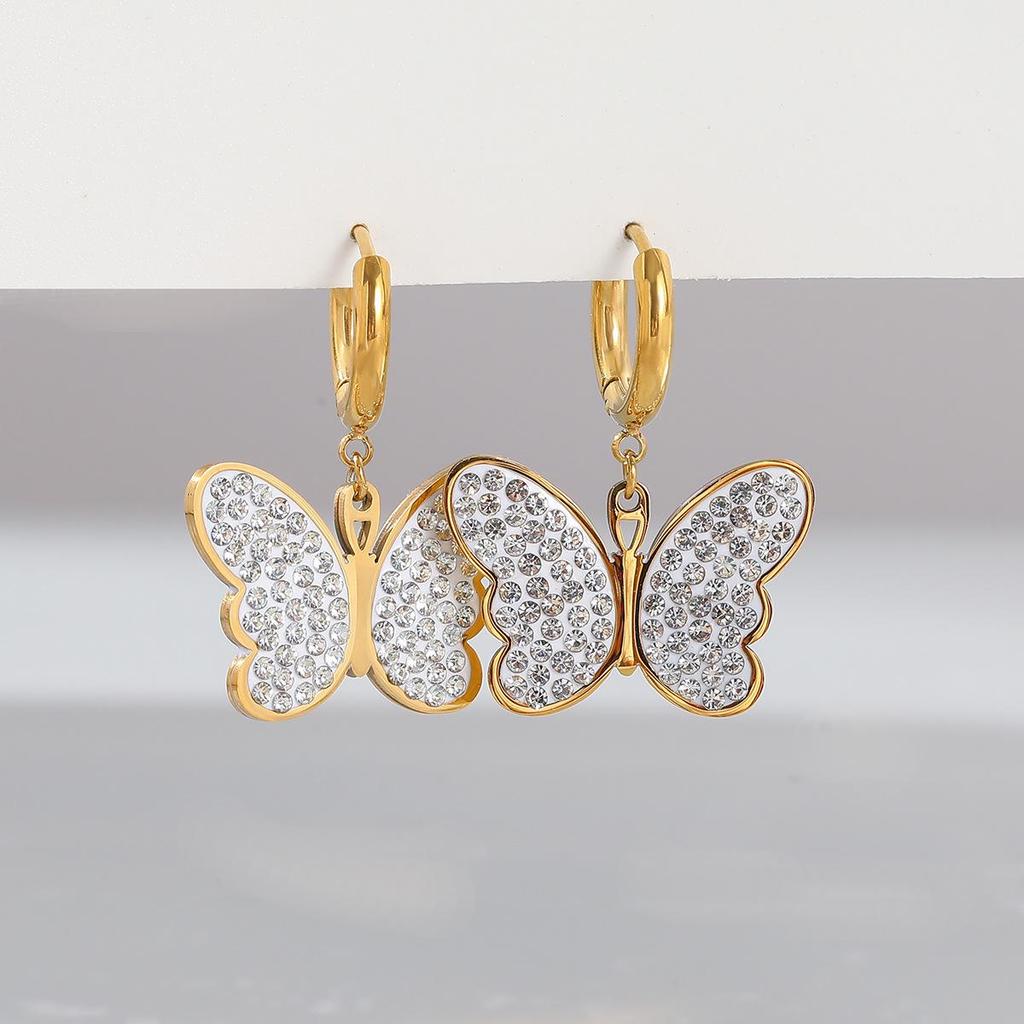 Elegant 18K Gold-Plated Stainless Steel Rhinestone Earrings for Women - Non-Fading Vintage Light Luxury Jewelry