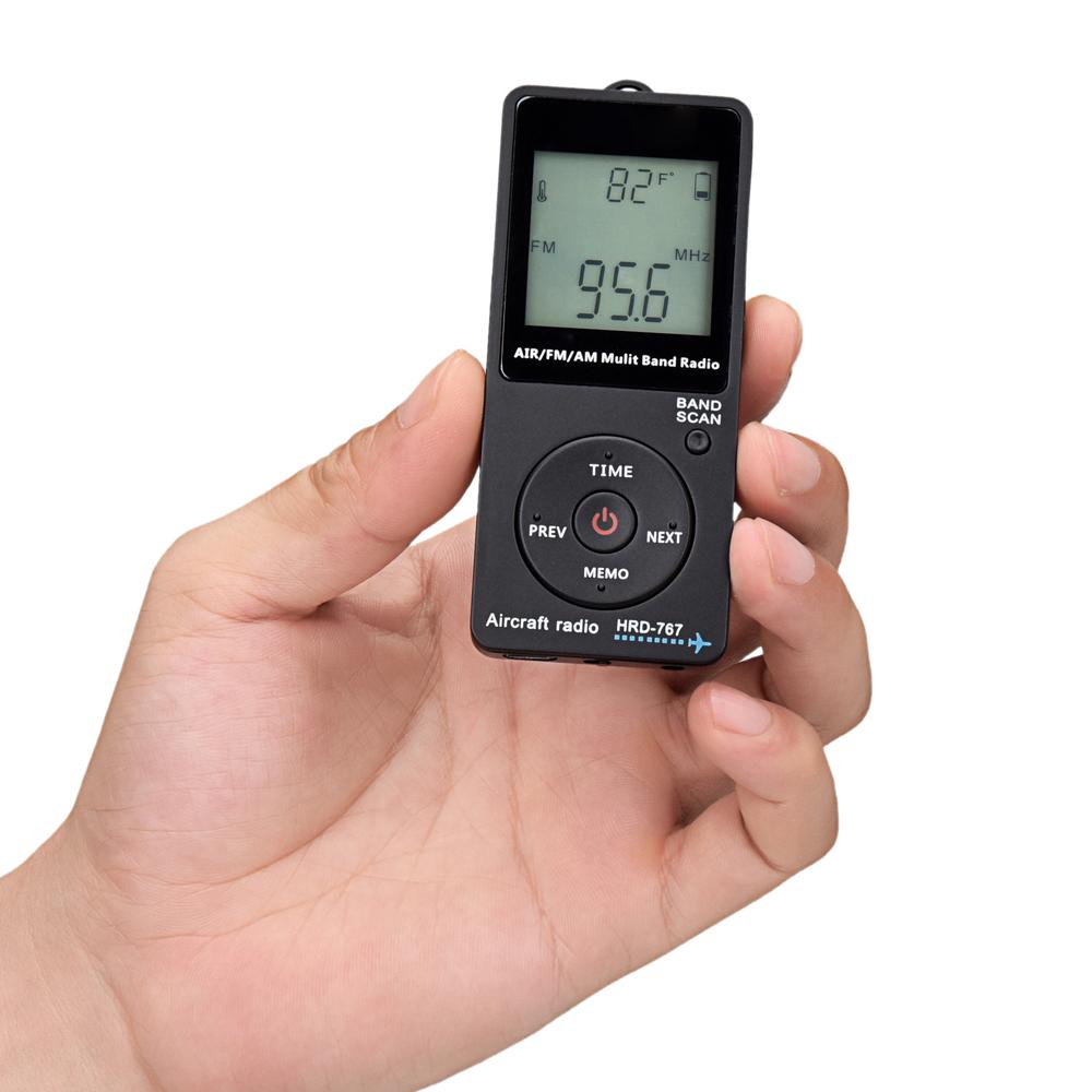 HRD 767 FM AM AIR Multi Band Radio Aircraft Band Radio Receiver Blacklit LCD Display Lock Button with Headphones