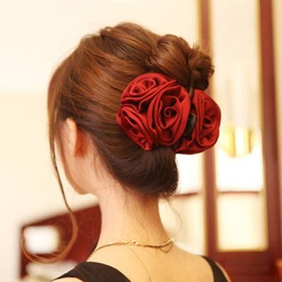Korean Beauty Ribbon Rose Flower Bow Jaw Clip Barrette Hair Claws