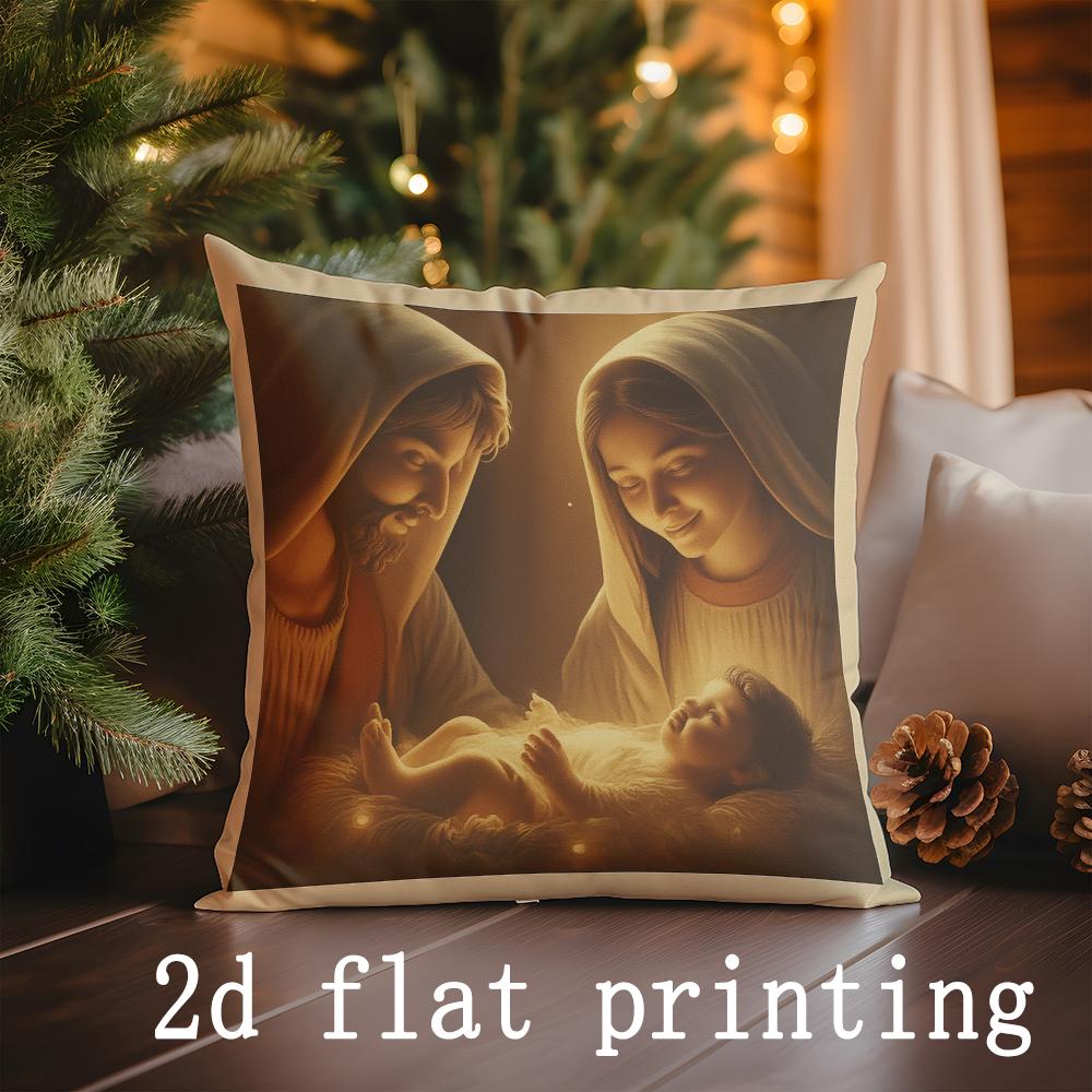 Home Decor Christmas Nativity Scene Printed Pillow Covers Pattern Cushion Cover Suitable For Sofa Bedroom Car Pillow Cover