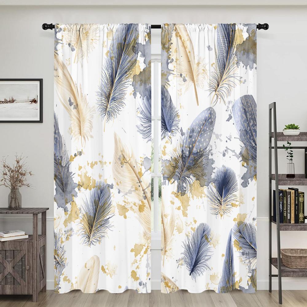 2 pieces, feather curtains - semi blackout - suitable for living room, bedroom, kitchen, home decoration