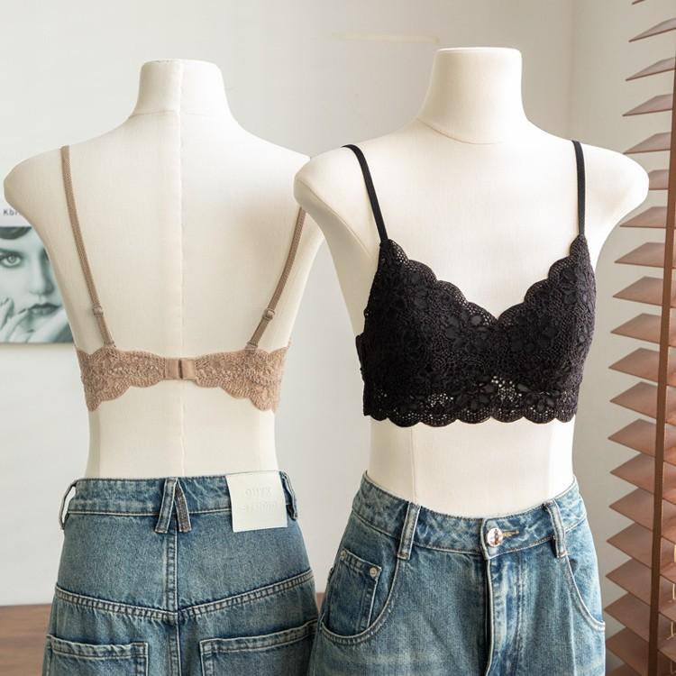 French soft lace bra for women's ultra-thin and sexy breast-proof sagging and seamless steel-rimmed back underwear