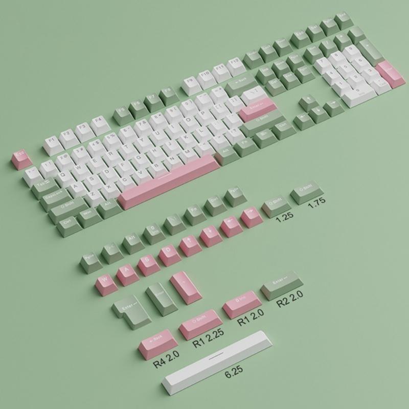 134PCS OEM Height Two Color Injection Green and White PBT Keycaps for Mechanical Keyboard Enthusiasts