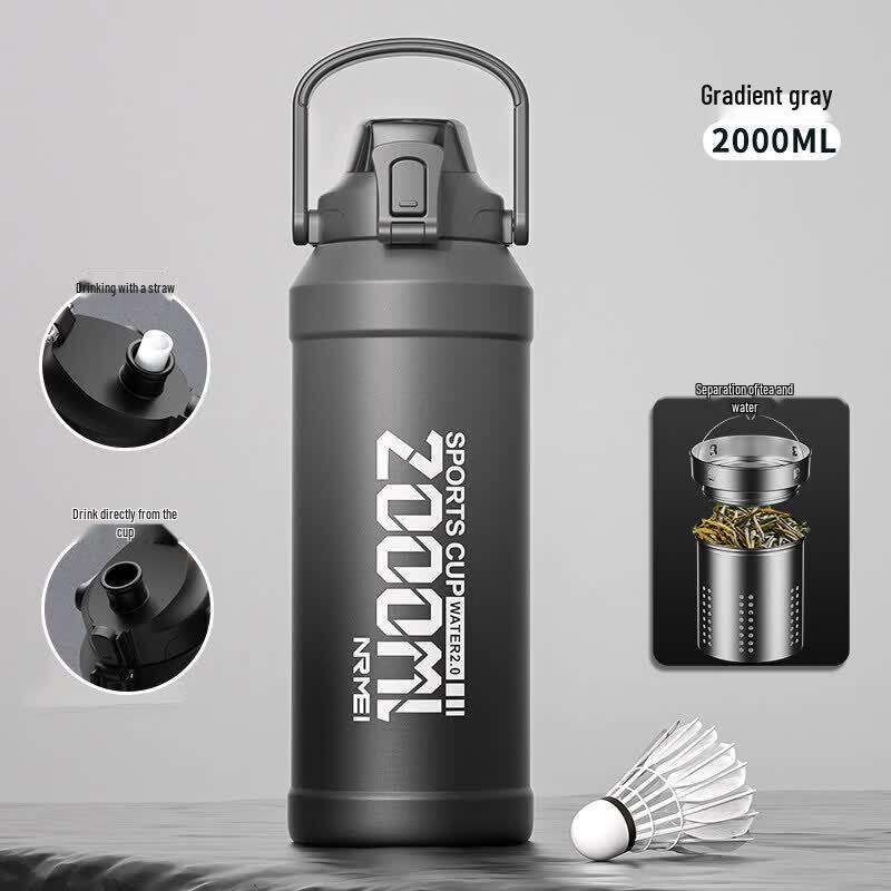 2L Large Capacity Insulated Outdoor Water Bottle with Straw
