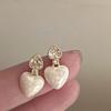 Light Luxury French Retro Zircon Love Stud Earrings Drip Glaze Peach Heart Earrings High-end Niche Design Temperament Ear Jewelry