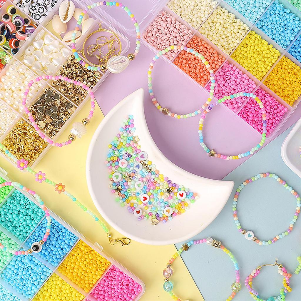 24-Grid DIY 3mm Cream Rice Beads Set for Cross Stitch & Jewelry Making