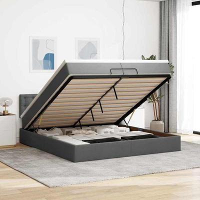 Maison Exclusive - Cadre De Lit Ottoman Avec Matelas Gris Foncé 200x200 Cm Tissu