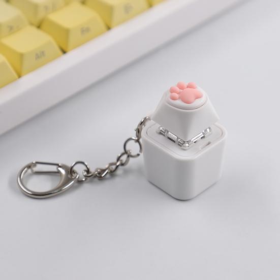 Electric Wooden Fish Keycap Toy with Hanging Buckle RGB Light Up Stress Relief Pink Silicone Butt Cat Paw Decompression Keychain Pendant Kids