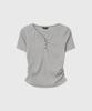 Lugkaeseuteu Sara Henley Neck Shirred T-Shirt_Melange Grey / Sara Henley Neck Shirred T-Shirt_Melange Grey