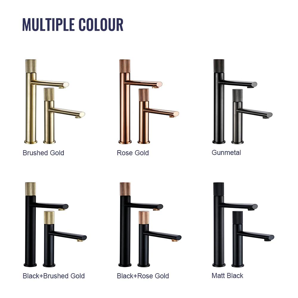 Knurled Faucet Matte Gold Basin Faucet Bathroom Tap Single Handle Hot and Cold Sink Faucet Knurled Mixer Brass Material