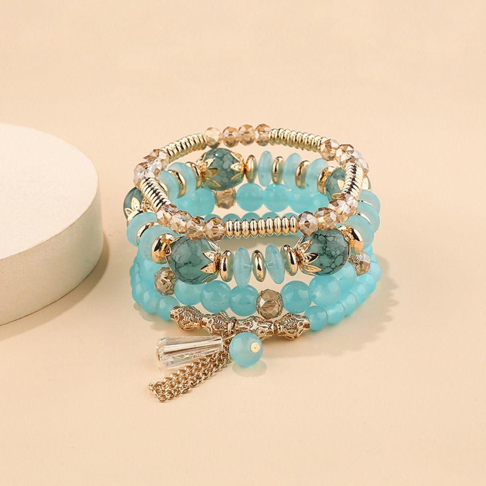 Fringed Design Bracelets Set Electroplated Crystal Beaded Bracelet  Bohemian Style