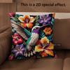 2D Tropical Hummingbird Floral Throw Pillow Covers Pattern Cushion Cover Suitable For Sofa Bedroom Car Pillow Cover