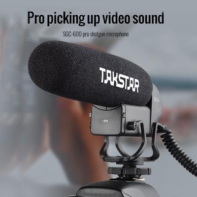TAKSTAR SGC-600 Microfon de interviu cu condensator pe cameră Mic super-cardioid Control de câștig pe 3 niveluri