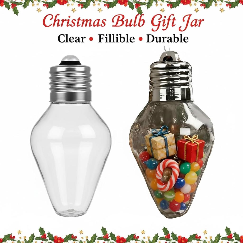 Light Bulb Shaped Refillable Bottles Christmas Ornaments Plastic Candy Containers DIY Christmas Ball Plastic Baubles