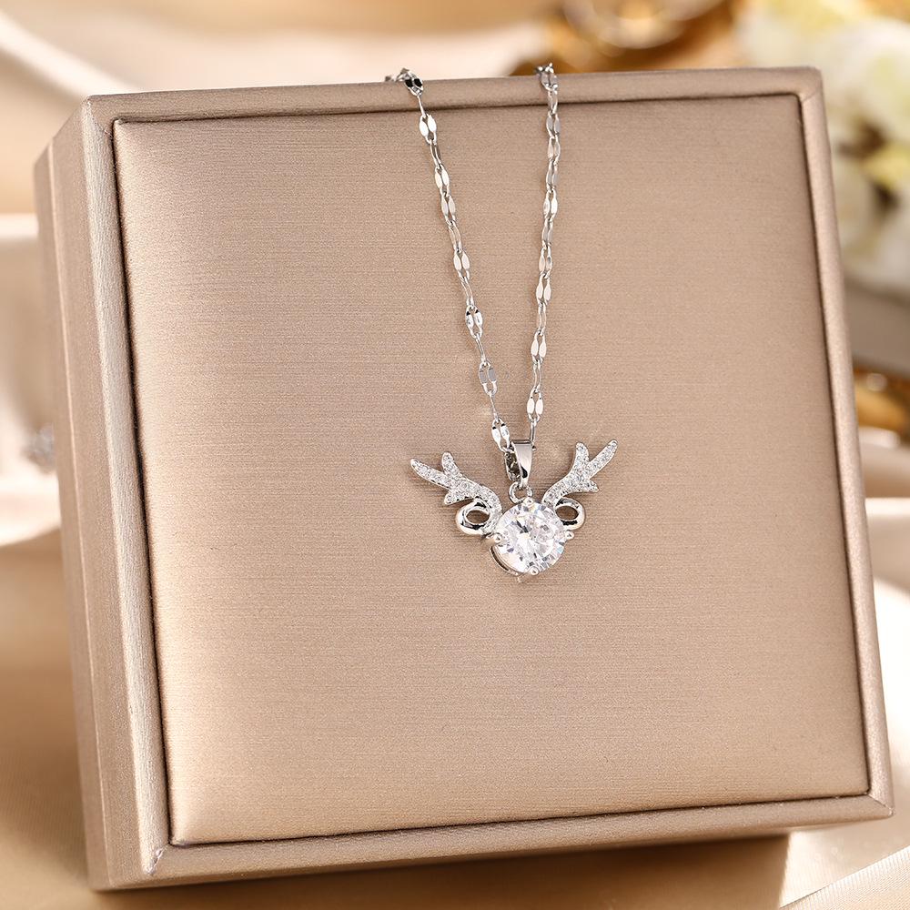 Women's Silver Titanium Steel Necklace with Micro-Inlaid Zircon - Elegant, Durable Clavicle Chain Jewelry