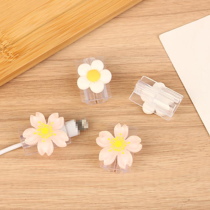 2 Stück Niedliche Cartoon-Blumen USB-Kabel Organizer Schutz Datenleitung Kabelaufwickler Handy-Ladekabel Abdeckung