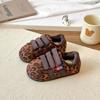 Children's Fleece-lined Cotton Shoes, New Autumn and Winter Models, Girls' Solid Color Leather Non-slip Sneakers, Boys' Velcro Casual Shoes
