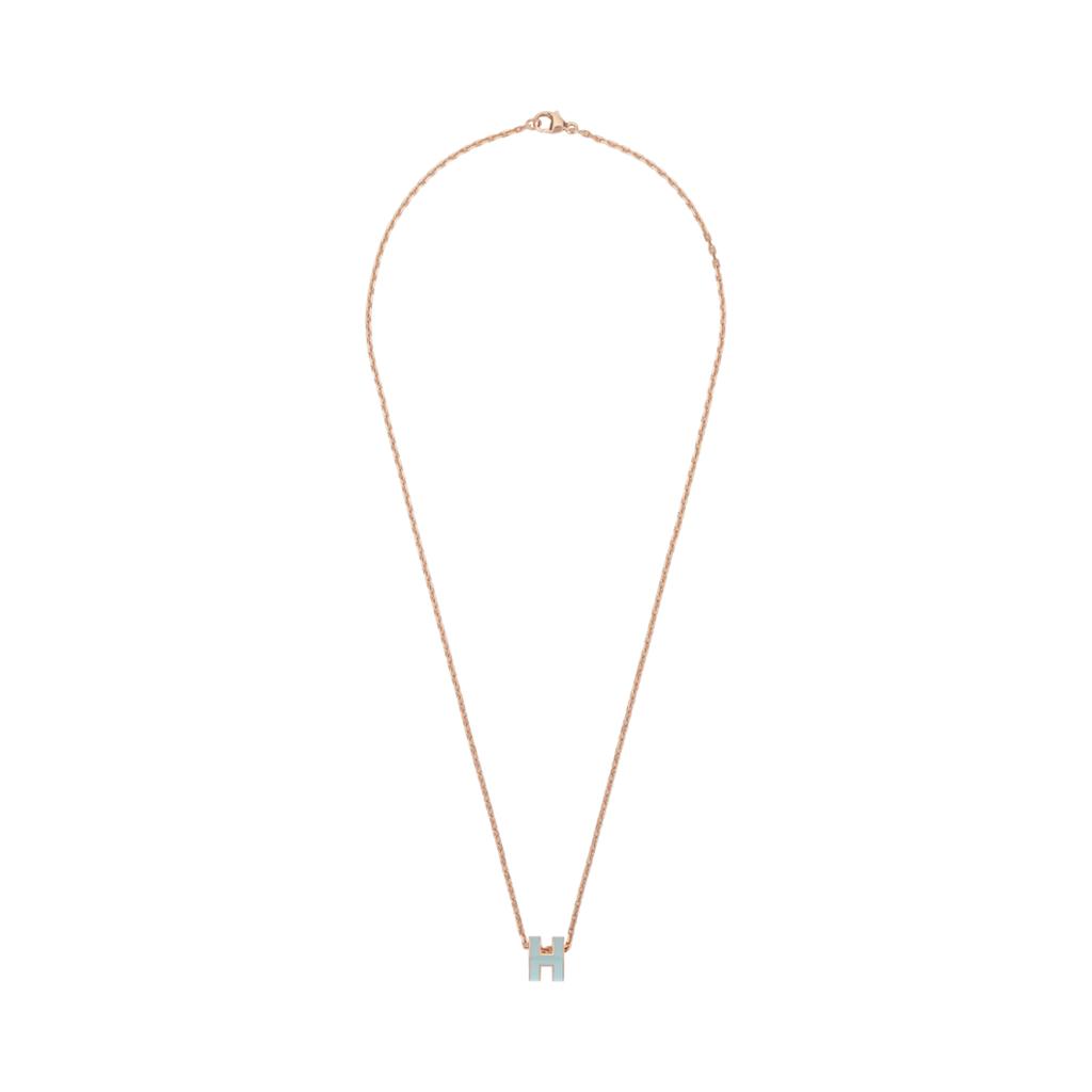 Hermes Mini Pop H Logo Design Metal Gold Plated Rose Gold Necklace Women Necklace Blue H147992FOC3