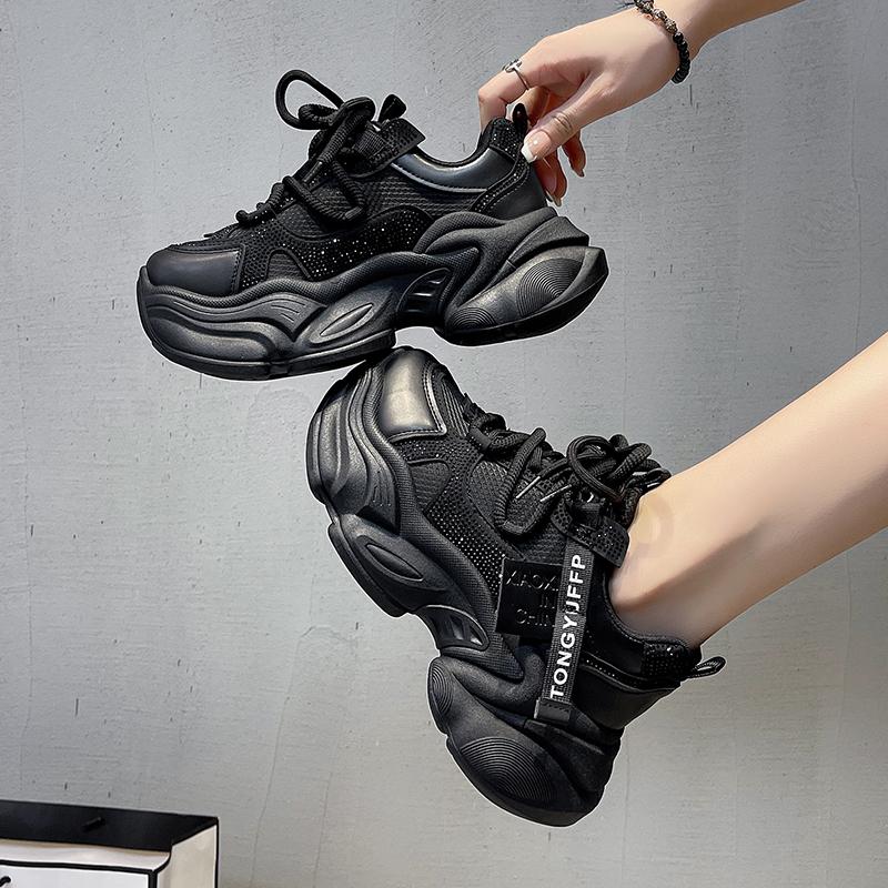 

Fashion Trendy Dad Oes Women s Casual Sport Oes Thi Bot Platform Slip-On Round Toe PU Leather Faionable Spring New Arrival 35 чёрный