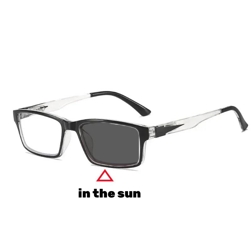 

Unisex Square Photochromic Reading Glasses Women Men Anti Blue Light Hyperopia Eyewear Vintage Anti-UV Sunglasses with Diopter 0