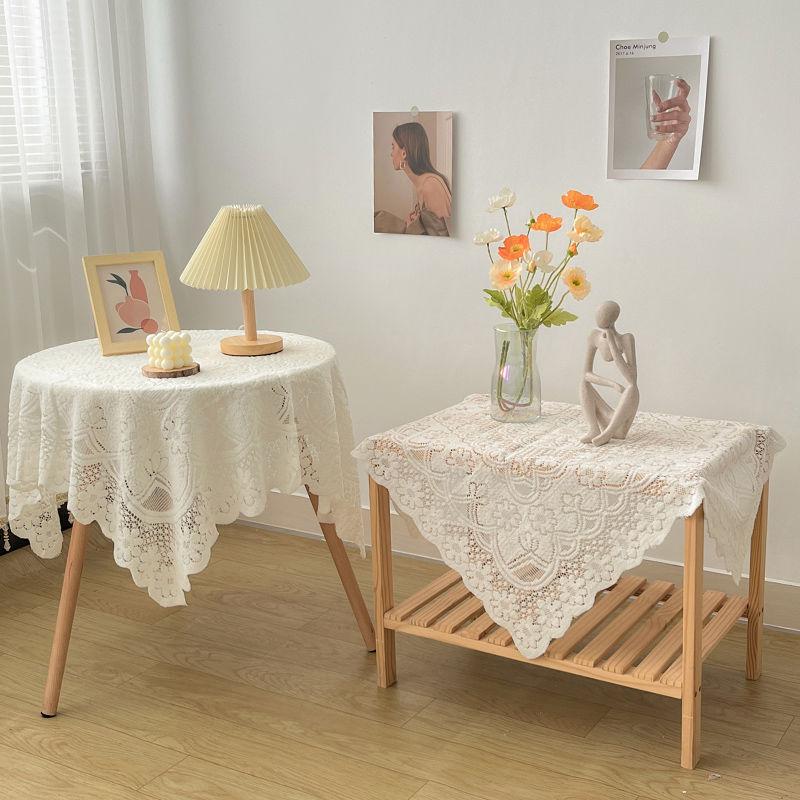 Vintage White Lace Tablecloth Tea Table Bedside Table Washing Machine Refrigerator Rectangular Dust Cover Cloth Sofa Decoration Dust Towel Home Decora