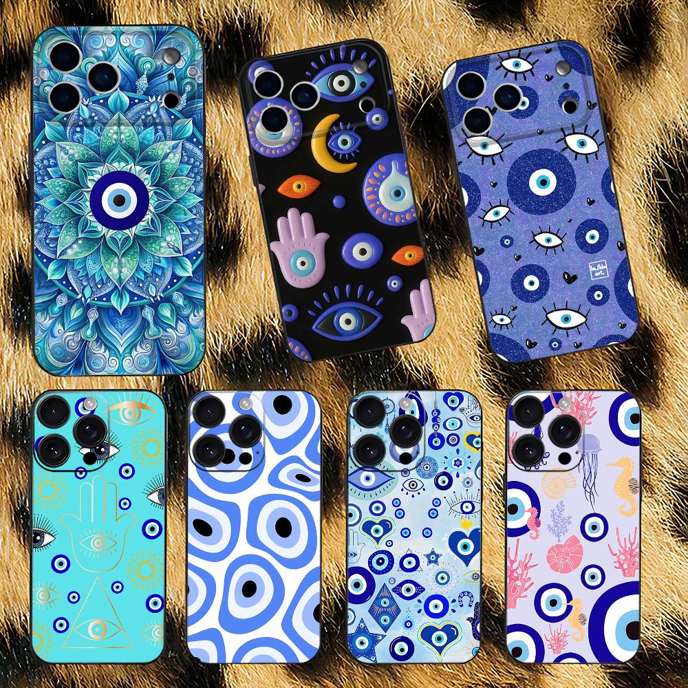 Evil Eye Lucky Eye Blue Phone Case For iPhone 17,16,15,14,13,12,Pro,Max,Plus,E,SE4,Air,Mini Black Soft Box