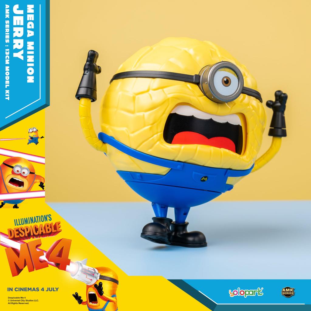 Minions Despicable Me 4 Mega Jerry Action Figure with Rotating Body and 3 Interchangeable Facial Minion Model Gift for Kids Ages 8 and Up Toy,