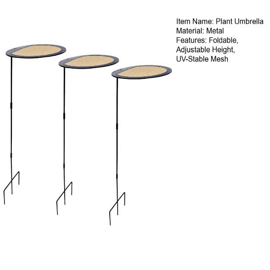3Pcs Plant Umbrellas Adjustable Height Galvanized Steel Rods Breathable UV-Stable HDPE Mesh