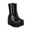 Foam Light-weight Sole Platform Wedges High Heels Girls Shoes Gloss Patent PU Leather Red White Ankle Stretch Booties Gothic Women Black Boots