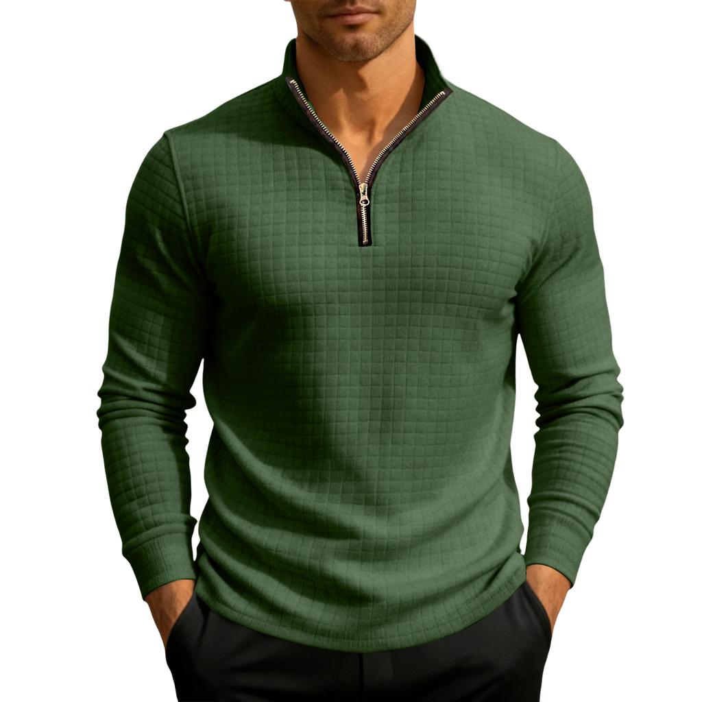 Men's Knit Quarter-Zip Stand Collar Pullover