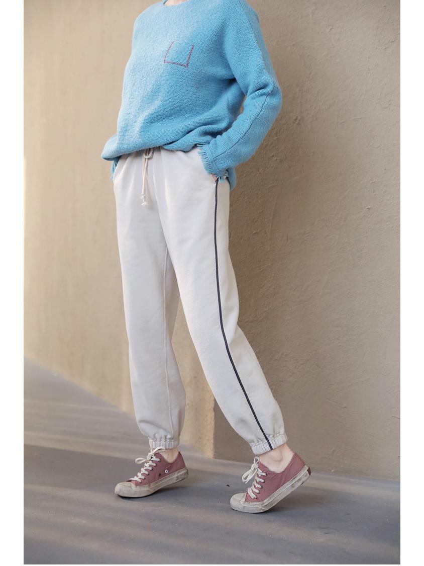 2023 Fall/Winter Off-White Brushed Tight-Waist Drawstring Fleece-Lined Warm Women s Sweatpants M грязно-белый
