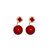 Gold Plated Silver Needle Flower Ball Earrings - Fashionable Retro Two-Wear High-End Versatile Earrings