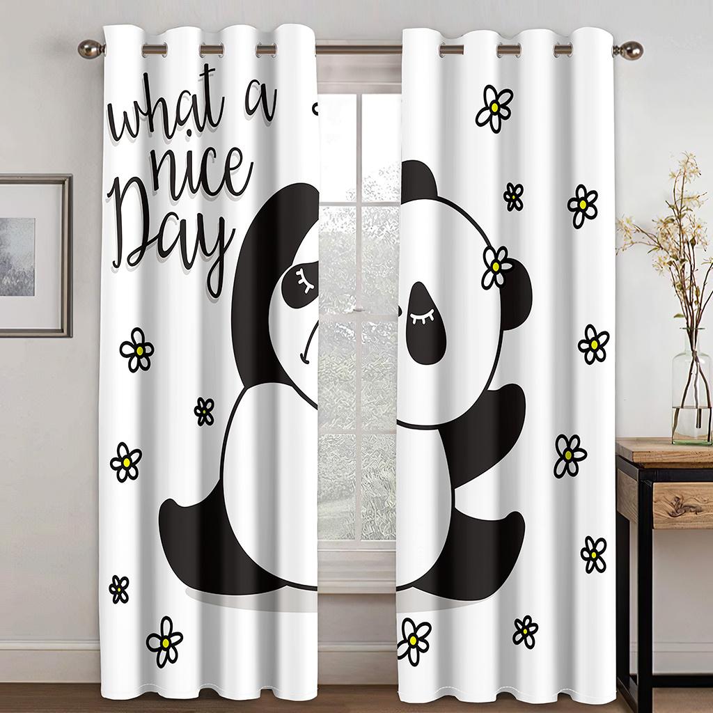 Cartoon Animation Panda Animal Window Curtains in Kids Bedroom Living Room Hall Treatments Kitchen Home Decor Drapes Blinds 2Pcs