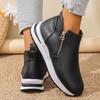Fashion Black PU Leather Platform Sneakers for Women Fashion Double Zipper High Top Sports Shoes Woman Thick Sole Non Slip Short Boots