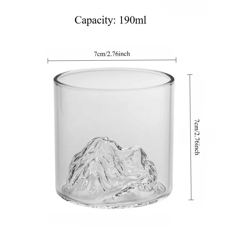 Japanese 3D Glacier Mountain Whiskey Glass Set - Old Fashioned & Rock Glasses with Wooden Gift Box for Whisky, Vodka, Wine