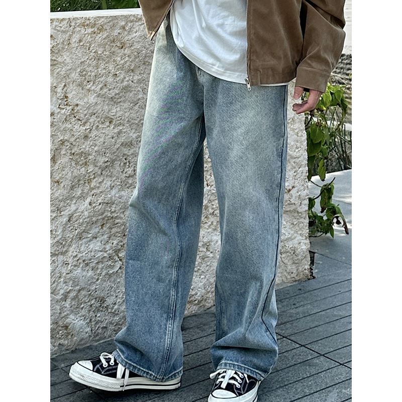 New Loose Straight Washed Jeans Spring and Autumn Boys and Girls Versatile Casual Trend Long Pants