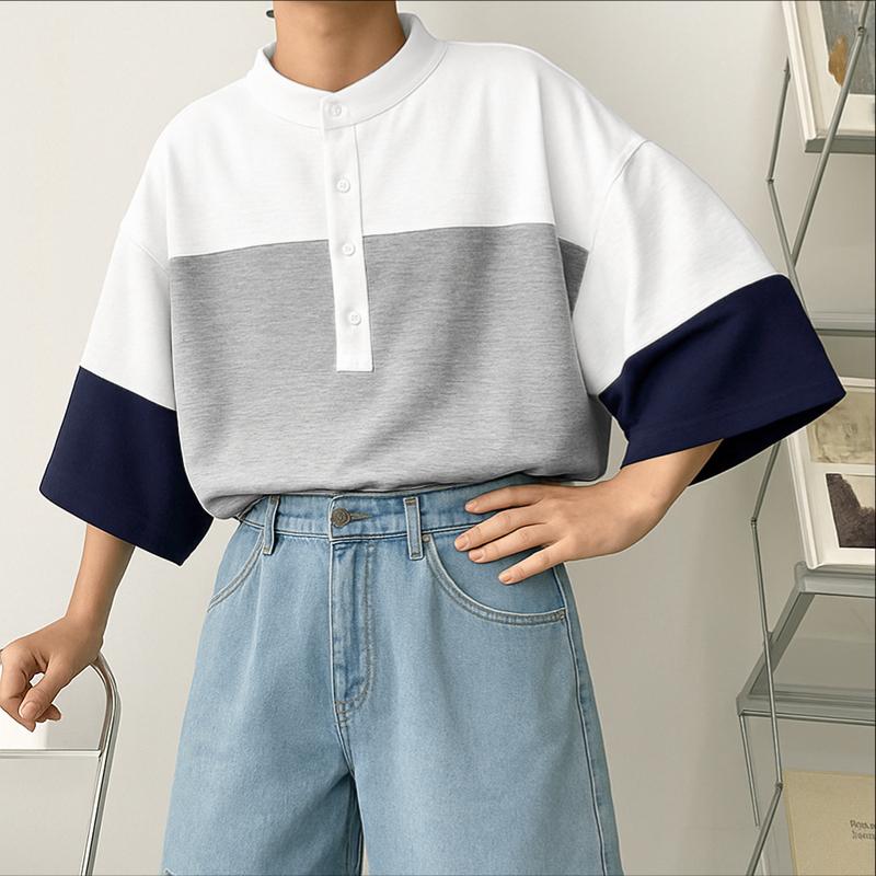 

INCERUN Мужские повседневные футболки оверсайз с рукавом 3/4 и лоскутным дизайном XL белый