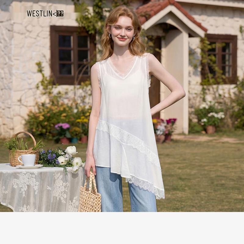 Westlink V-Neck Lace Trim Sleeveless Dress M